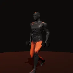 Afundo posterior com halteres: posição 2 de 3 (boneco 3D masculino)