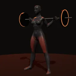 Agachamento base aberta com barra: posição 1 de 3 (boneco 3D feminino)