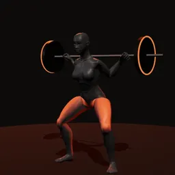 Agachamento base aberta com barra: posição 2 de 3 (boneco 3D feminino)