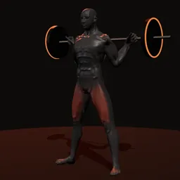Agachamento base aberta com barra: posição 1 de 3 (boneco 3D masculino)