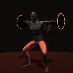 Agachamento base aberta com barra: posição 2 de 3 (boneco 3D masculino)