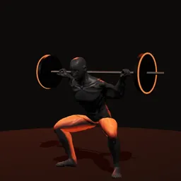 Agachamento base aberta com barra: posição 3 de 3 (boneco 3D masculino)
