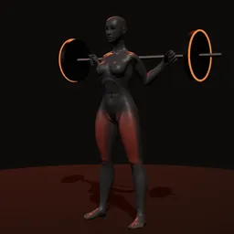 Agachamento com barra: posição 1 de 3 (boneco 3D feminino)