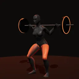 Agachamento com barra: posição 2 de 3 (boneco 3D feminino)