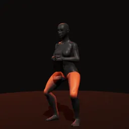 Agachamento frontal com dois kettlebells: posição 2 de 3 (boneco 3D feminino)