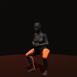 Agachamento frontal com dois kettlebells: posição 3 de 3 (boneco 3D feminino)
