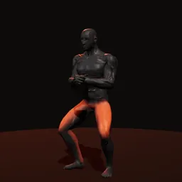 Agachamento frontal com dois kettlebells: posição 2 de 3 (boneco 3D masculino)