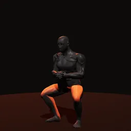 Agachamento frontal com dois kettlebells: posição 3 de 3 (boneco 3D masculino)