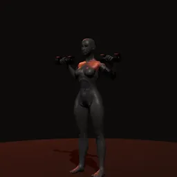 Desenvolvimento em pé com halteres: posição 1 de 3 (boneco 3D feminino)