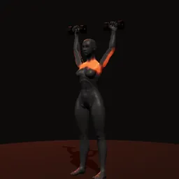 Desenvolvimento em pé com halteres: posição 3 de 3 (boneco 3D feminino)