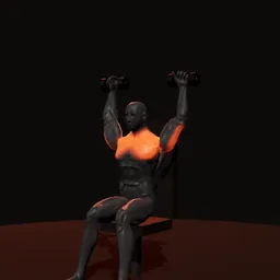 Desenvolvimento sentado com kettlebell: posição 3 de 3 (boneco 3D masculino)
