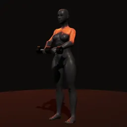 Elevação frontal com dois halteres: posição 2 de 3 (boneco 3D feminino)