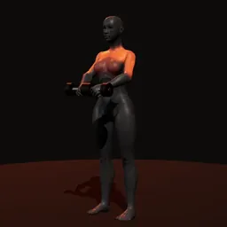 Elevação frontal com halteres: posição 2 de 3 (boneco 3D feminino)