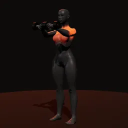 Elevação frontal com halteres: posição 3 de 3 (boneco 3D feminino)