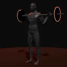 Elevação de panturrilha em pé com barra: posição 1 de 3 (boneco 3D masculino)