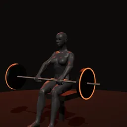Elevação de panturrilha sentado com barra: posição 1 de 3 (boneco 3D feminino)