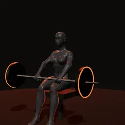 Elevação de panturrilha sentado com barra: posição 2 de 3 (boneco 3D feminino)