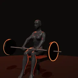 Elevação de panturrilha sentado com barra: posição 3 de 3 (boneco 3D feminino)
