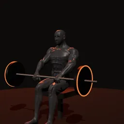 Elevação de panturrilha sentado com barra: posição 1 de 3 (boneco 3D masculino)