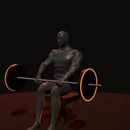 Elevação de panturrilha sentado com barra: posição 2 de 3 (boneco 3D masculino)