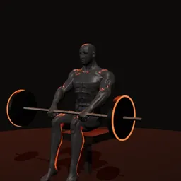 Elevação de panturrilha sentado com barra: posição 3 de 3 (boneco 3D masculino)