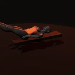 Elevação de pernas deitado reto no banco: posição 2 de 3 (boneco 3D feminino)