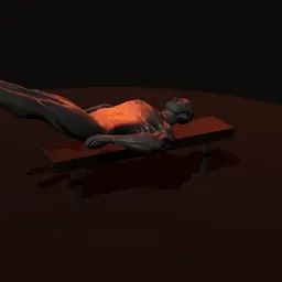 Elevação de pernas deitado reto no banco: posição 2 de 3 (boneco 3D masculino)