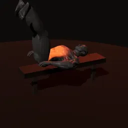 Elevação de pernas deitado reto no banco: posição 3 de 3 (boneco 3D masculino)