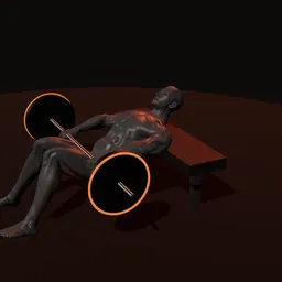 Elevação de quadril com barra: posição 1 de 3 (boneco 3D masculino)