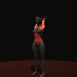 Extensão acima da cabeça de tríceps com kettlebell: posição 2 de 3 (boneco 3D feminino)