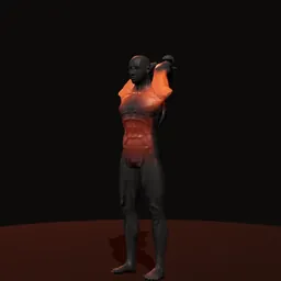 Extensão acima da cabeça de tríceps com kettlebell: posição 2 de 3 (boneco 3D masculino)