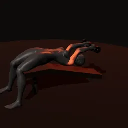 Extensão declinado de tríceps com halteres: posição 2 de 3 (boneco 3D feminino)