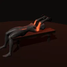 Extensão deitado de tríceps com halteres: posição 2 de 3 (boneco 3D feminino)