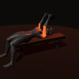 Extensão deitado de tríceps com halteres: posição 3 de 3 (boneco 3D feminino)