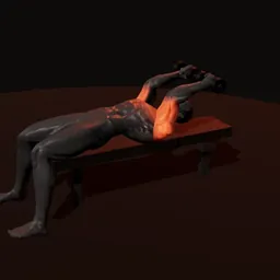 Extensão deitado de tríceps com halteres: posição 2 de 3 (boneco 3D masculino)