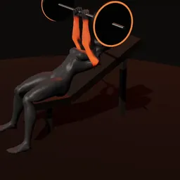 Extensão inclinado de tríceps com barra: posição 3 de 3 (boneco 3D feminino)