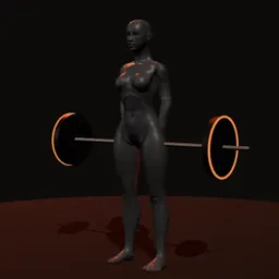 Levantamento terra pernas semirrígidas com barra: posição 1 de 3 (boneco 3D feminino)