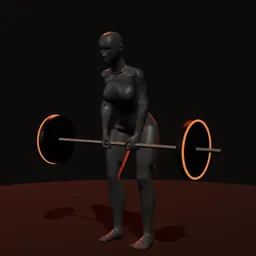 Levantamento terra pernas semirrígidas com barra: posição 2 de 3 (boneco 3D feminino)