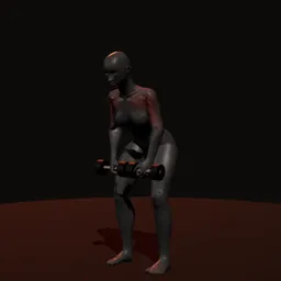Remada curvado com dois halteres: posição 1 de 3 (boneco 3D feminino)