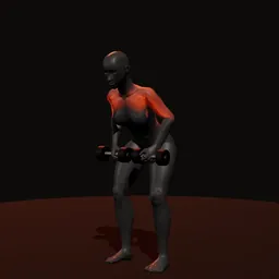 Remada curvado com dois halteres: posição 2 de 3 (boneco 3D feminino)