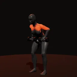 Remada curvado com dois halteres: posição 3 de 3 (boneco 3D feminino)