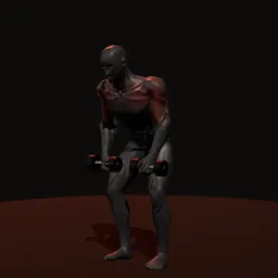 Remada curvado com dois halteres: posição 1 de 3 (boneco 3D masculino)