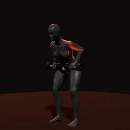 Remada curvado com dois halteres, pegada neutra: posição 3 de 3 (boneco 3D feminino)