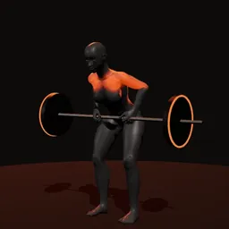 Remada curvado com barra: posição 3 de 3 (boneco 3D feminino)