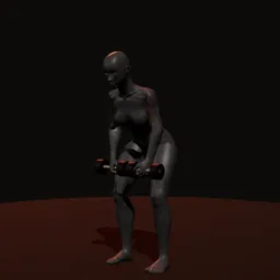 Remada com os dois braços com kettlebell: posição 1 de 3 (boneco 3D feminino)