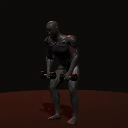 Remada com os dois braços com kettlebell: posição 1 de 3 (boneco 3D masculino)