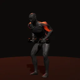 Remada com os dois braços com kettlebell: posição 3 de 3 (boneco 3D masculino)