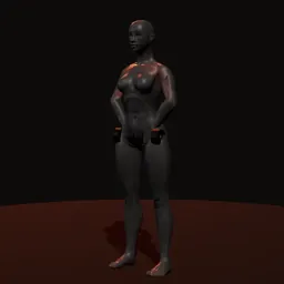 Remada em pé alta com halteres: posição 1 de 3 (boneco 3D feminino)