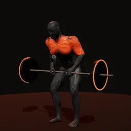 Remada posterior de deltoide com barra: posição 2 de 3 (boneco 3D masculino)