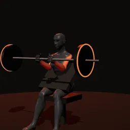 Rosca invertido no banco Scott com barra: posição 2 de 3 (boneco 3D feminino)